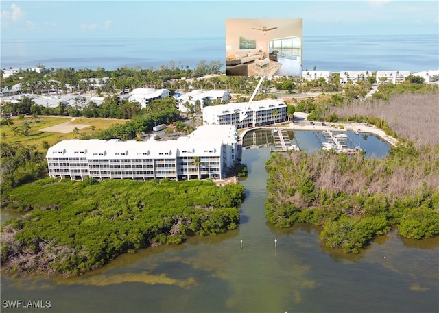 aerial view with a water view