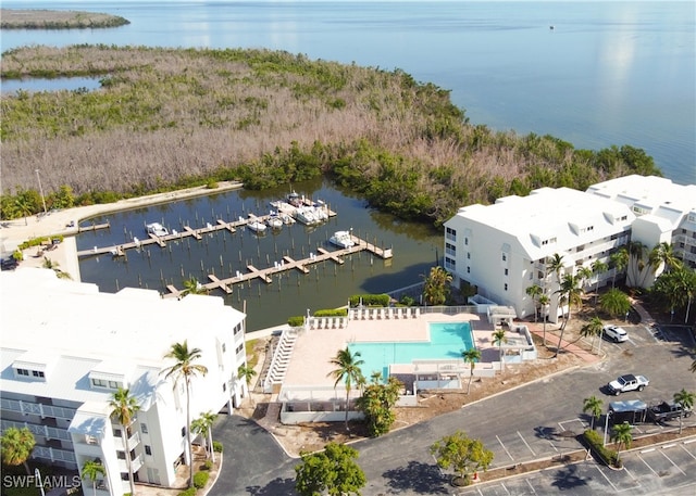 aerial view featuring a water view