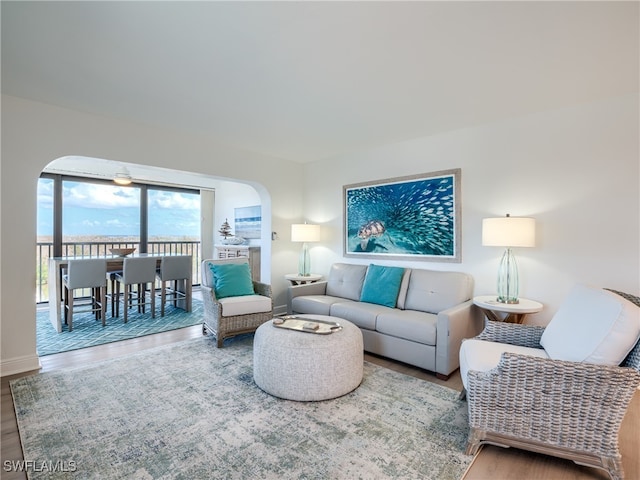 living room with hardwood / wood-style floors