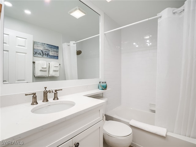 full bathroom featuring toilet, shower / tub combo, and vanity