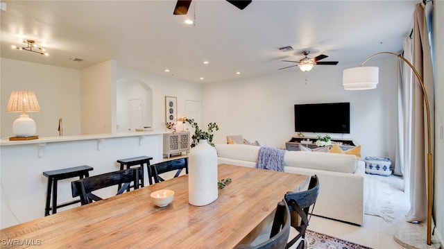 dining area featuring ceiling fan