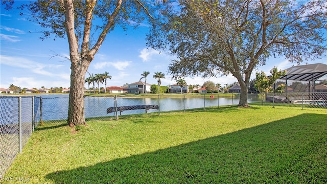 view of yard with a water view