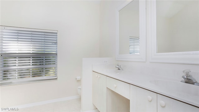 bathroom with tile patterned flooring, vanity, and toilet