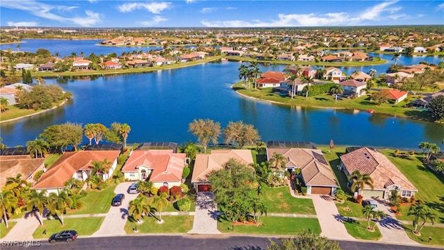 aerial view with a water view