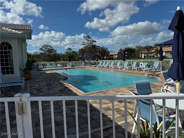 view of pool featuring a patio