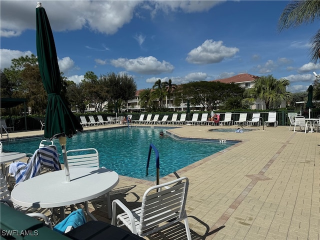 view of swimming pool featuring a patio