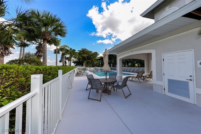 view of patio / terrace with a fenced in pool