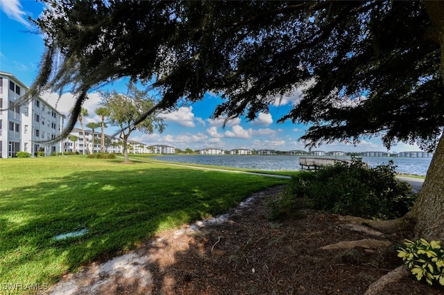 view of yard with a water view