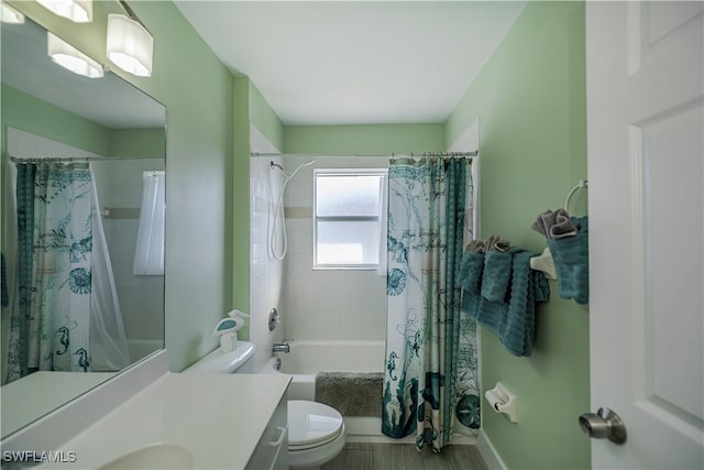 full bathroom featuring vanity, toilet, and shower / bath combo with shower curtain