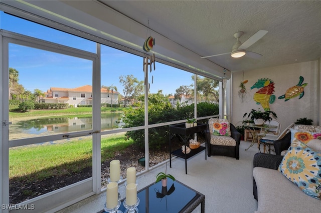 7576 Oleander Gate Dr Unit 101, Naples, FL 34109 - sunroom / solarium with ceiling fan and a water view