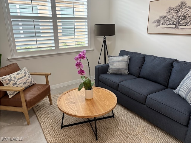 living room featuring light tile patterned floors