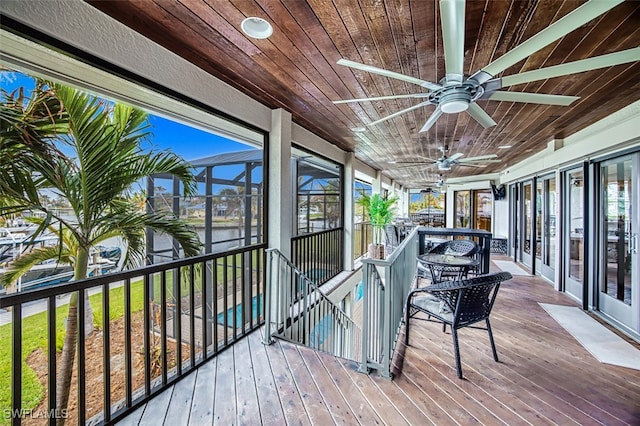 wooden terrace with ceiling fan