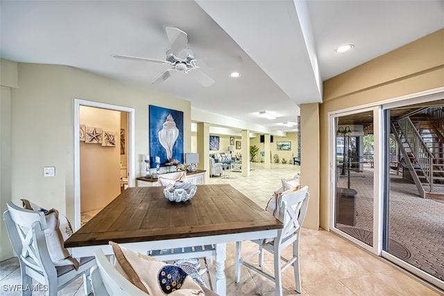 dining room featuring ceiling fan