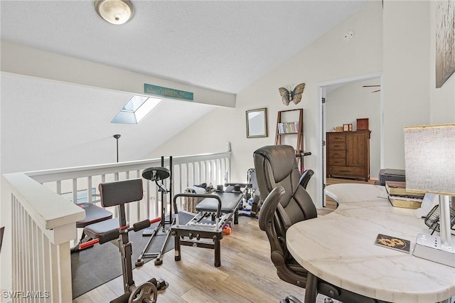 13366 Fox Chapel Ct, Fort Myers, FL 33919 - office with a skylight, light wood finished floors, high vaulted ceiling, and beamed ceiling