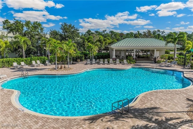 view of swimming pool with a patio area