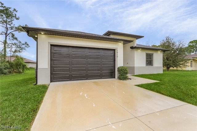 garage with a yard