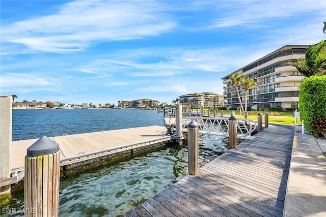 view of dock with a water view