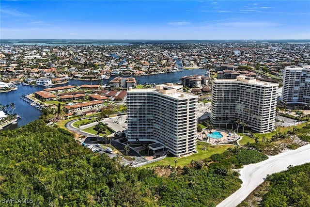 bird's eye view featuring a water view