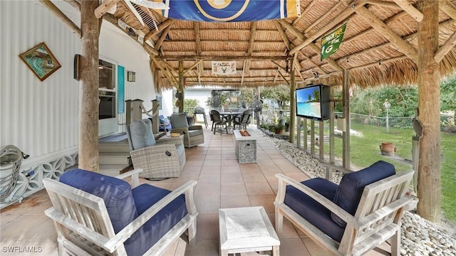 view of patio / terrace with a gazebo and an outdoor hangout area