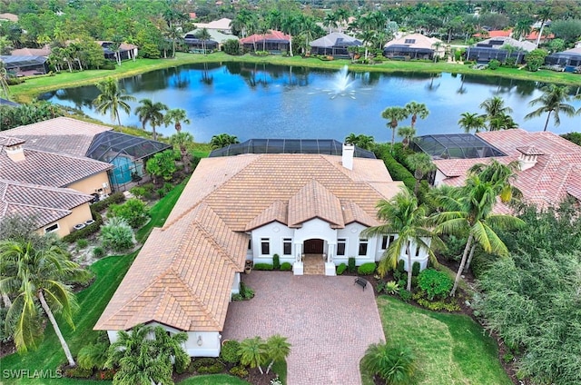 aerial view with a water view