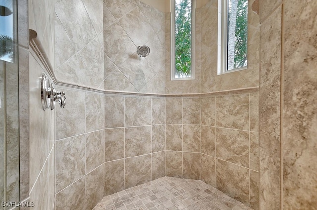 bathroom featuring a tile shower