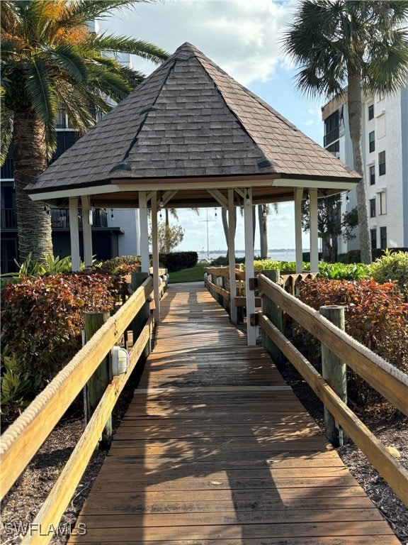 view of dock featuring a gazebo