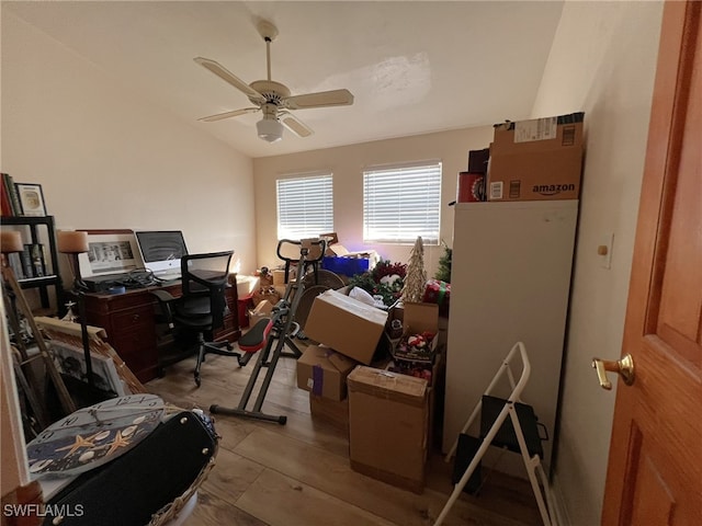 home office with ceiling fan