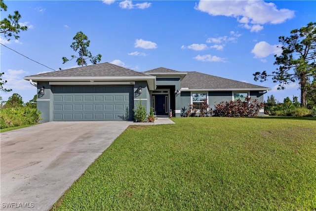 3002 40th St W, Lehigh Acres, FL 33971 - view of front of house with stucco siding, an attached garage, driveway, and a front yard