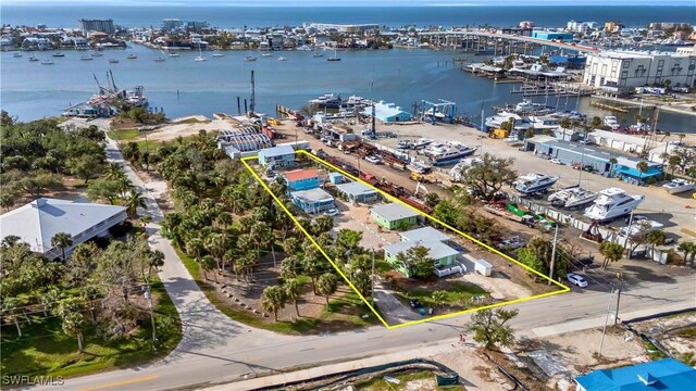 aerial view with a water view