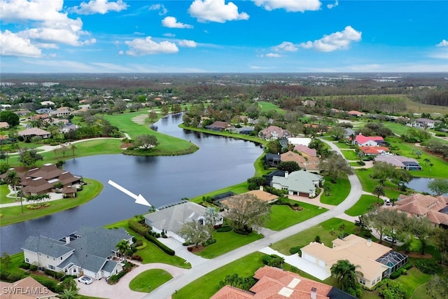 aerial view featuring a water view