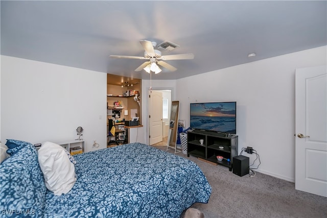 bedroom with carpet and ceiling fan