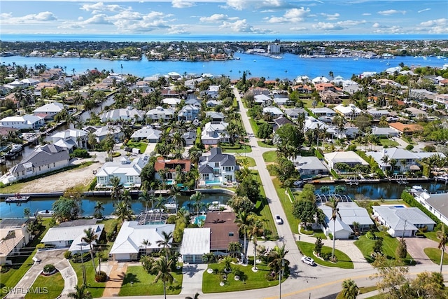 aerial view with a water view