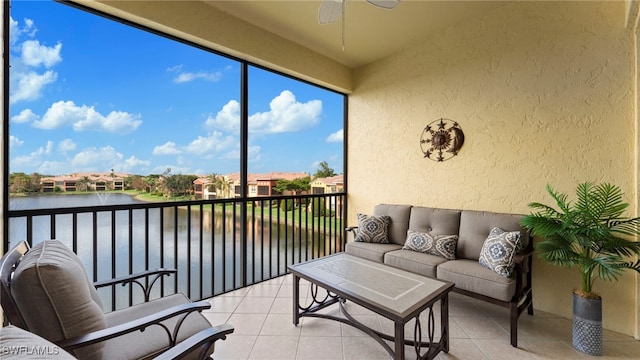 sunroom with a water view