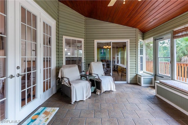 430 Shady Hollow Blvd E, Naples, FL 34120 - sunroom featuring french doors, vaulted ceiling, and ceiling fan