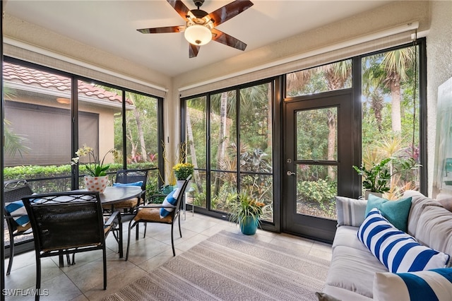 sunroom / solarium with a wealth of natural light and ceiling fan