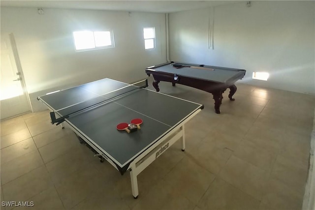 recreation room with pool table and light tile patterned flooring