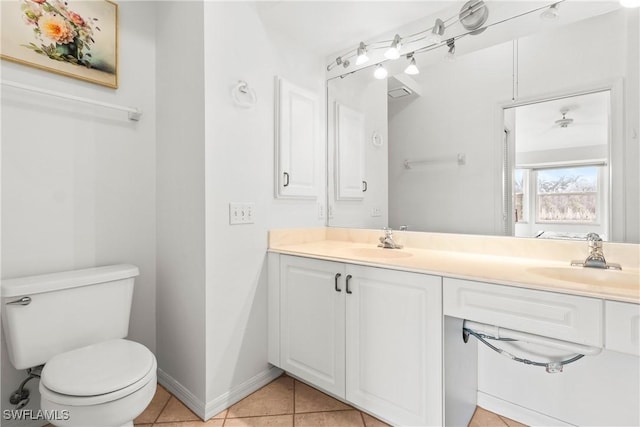 bathroom featuring tile patterned flooring, vanity, and toilet