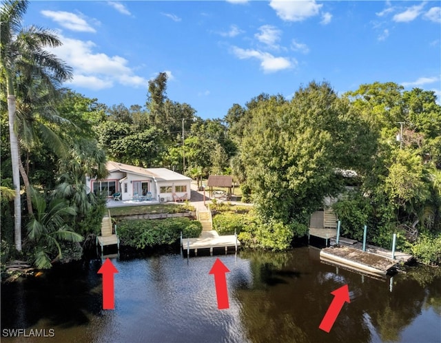 dock area with a water view