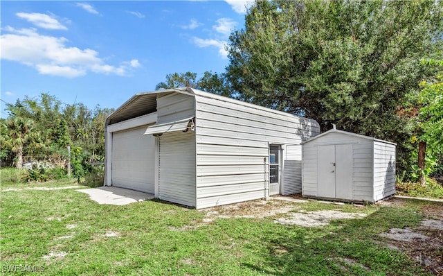 view of outbuilding with a yard