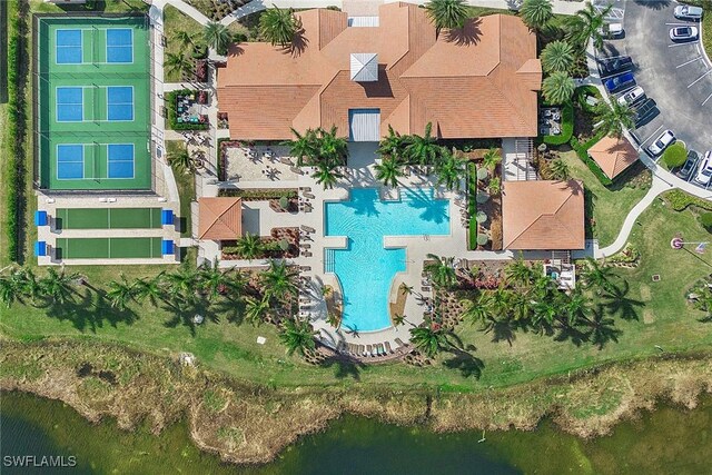 aerial view with a water view