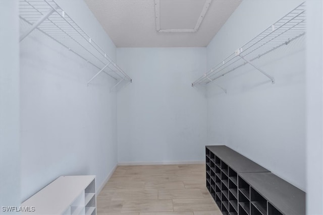 walk in closet featuring light hardwood / wood-style flooring