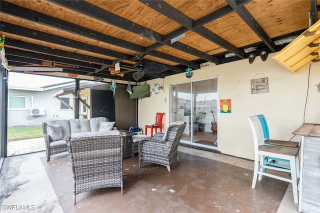 view of patio with an outdoor hangout area and ceiling fan