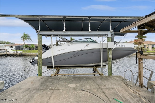 view of dock featuring a water view