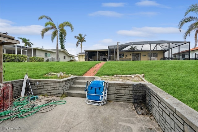 view of patio with a lanai