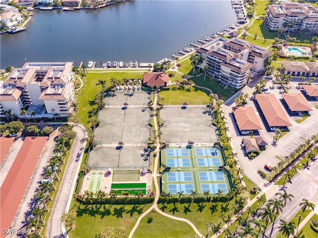 aerial view featuring a water view