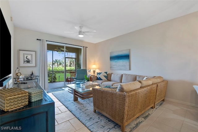 living room with ceiling fan