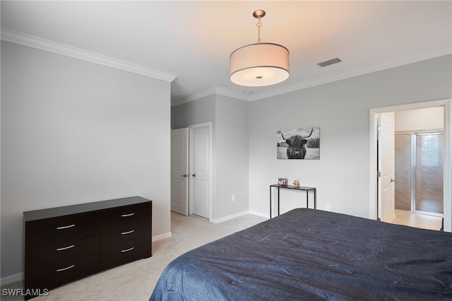 carpeted bedroom with crown molding