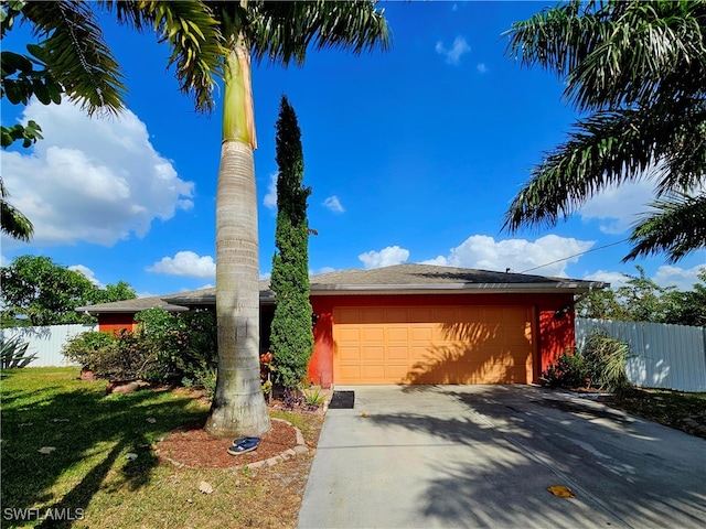 view of front facade with a garage and a front yard