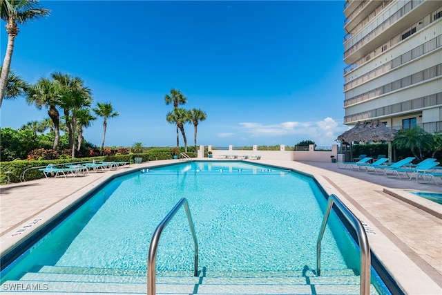 view of swimming pool with a patio area