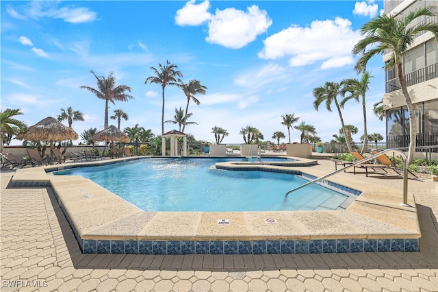 view of pool with a community hot tub and a patio